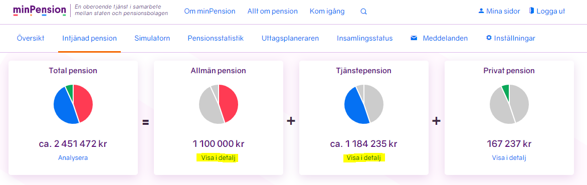 På MinPension ser du både din allmänna pension och din tjänstepension. 